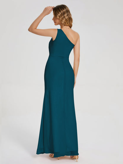 River One Shoulder Column Slit Bridesmaid Dress