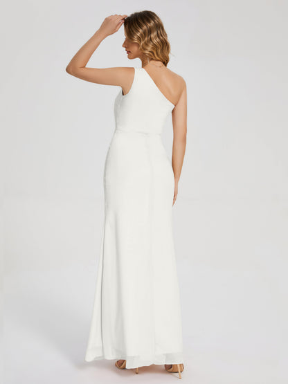 River One Shoulder Column Slit Bridesmaid Dress