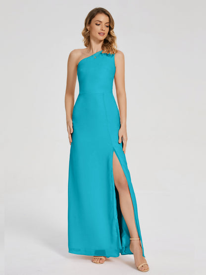 River One Shoulder Column Slit Bridesmaid Dress