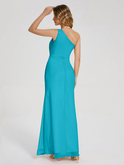 River One Shoulder Column Slit Bridesmaid Dress