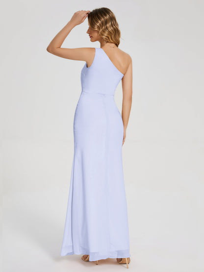 River One Shoulder Column Slit Bridesmaid Dress
