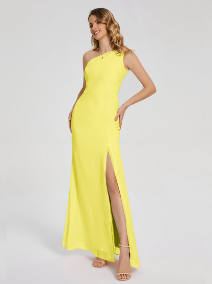 River One Shoulder Column Slit Bridesmaid Dress