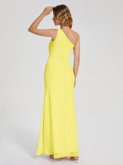 River One Shoulder Column Slit Bridesmaid Dress