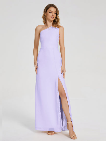 River One Shoulder Column Slit Bridesmaid Dress
