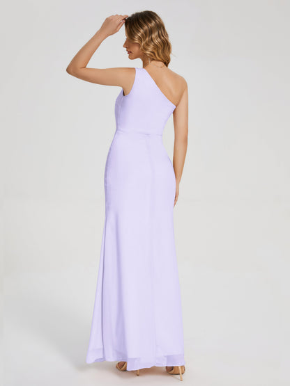 River One Shoulder Column Slit Bridesmaid Dress