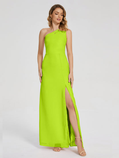 River One Shoulder Column Slit Bridesmaid Dress