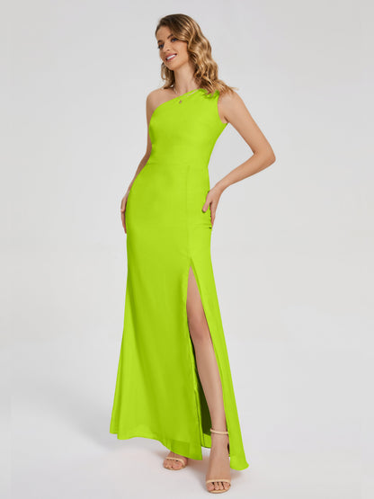 River One Shoulder Column Slit Bridesmaid Dress