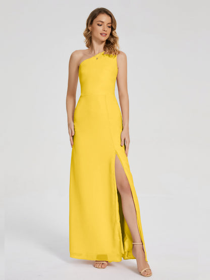 River One Shoulder Column Slit Bridesmaid Dress