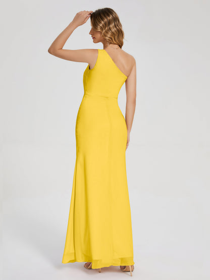 River One Shoulder Column Slit Bridesmaid Dress