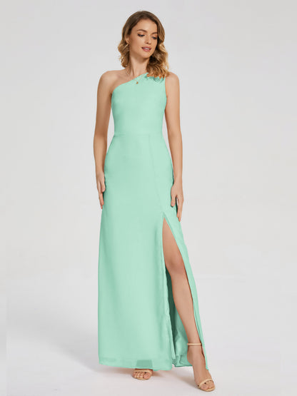 River One Shoulder Column Slit Bridesmaid Dress