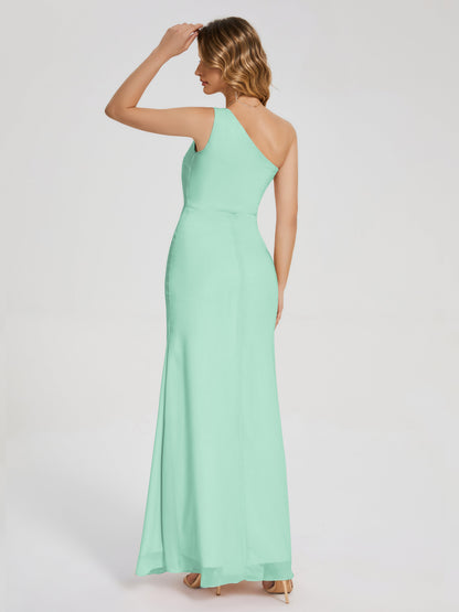River One Shoulder Column Slit Bridesmaid Dress