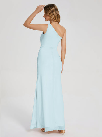 River One Shoulder Column Slit Bridesmaid Dress