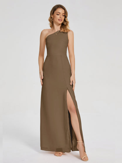 River One Shoulder Column Slit Bridesmaid Dress