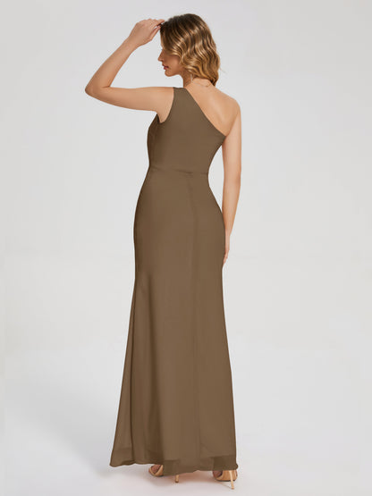 River One Shoulder Column Slit Bridesmaid Dress