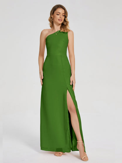 River One Shoulder Column Slit Bridesmaid Dress