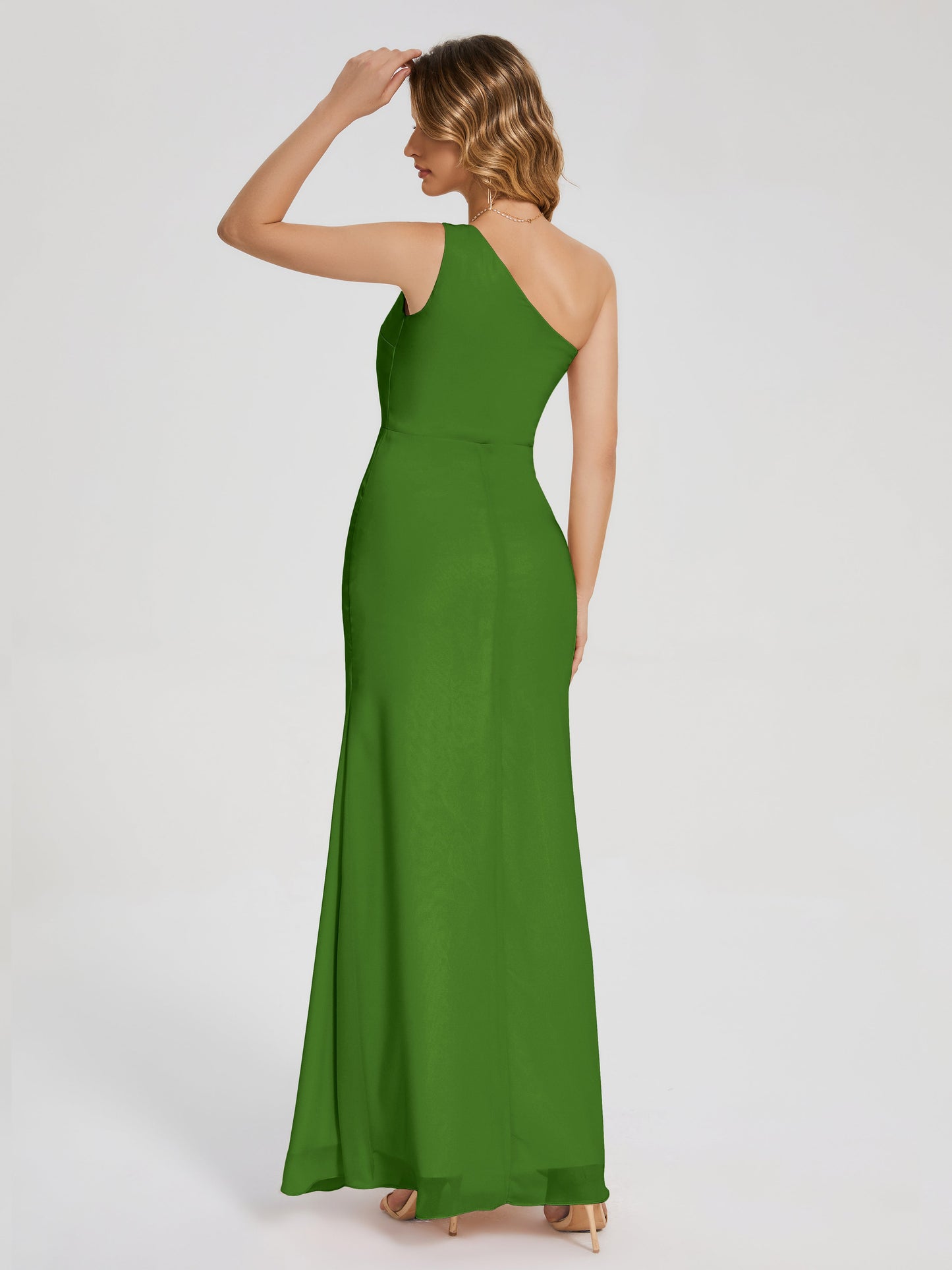 River One Shoulder Column Slit Bridesmaid Dress