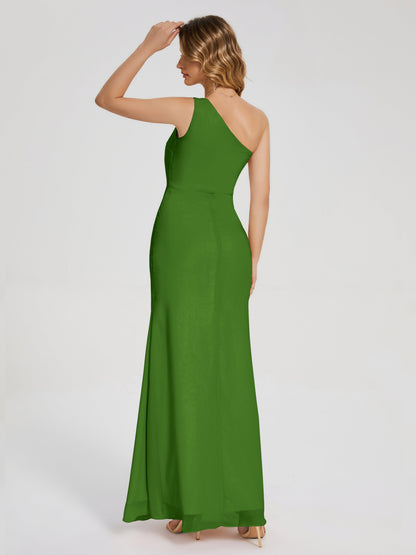 River One Shoulder Column Slit Bridesmaid Dress