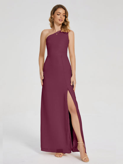 River One Shoulder Column Slit Bridesmaid Dress