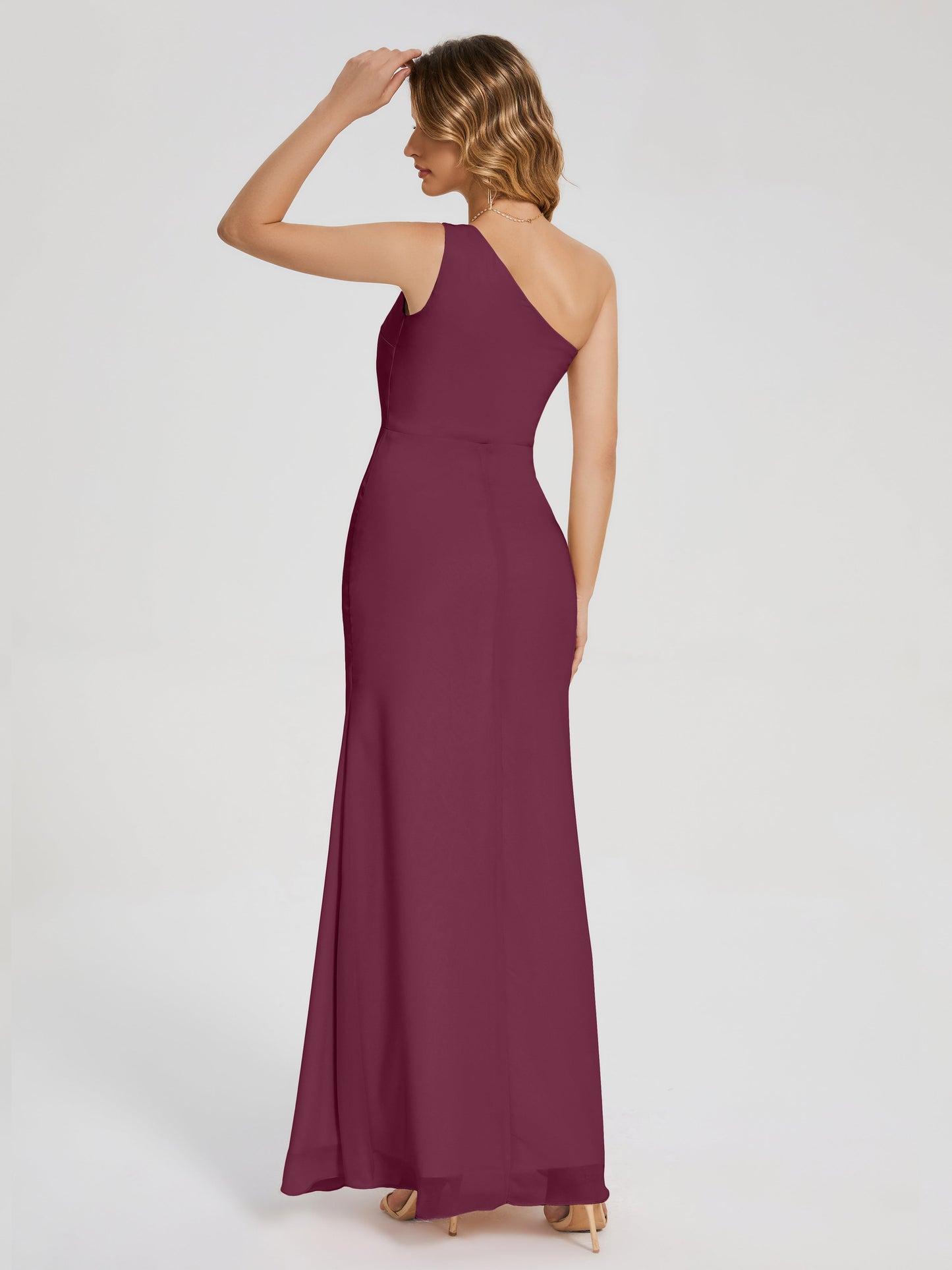 River One Shoulder Column Slit Bridesmaid Dress