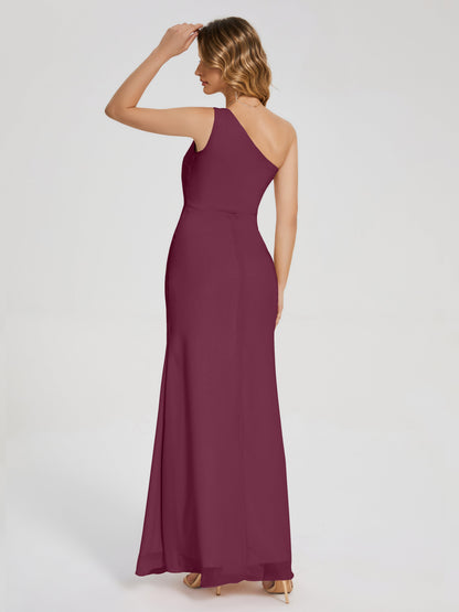 River One Shoulder Column Slit Bridesmaid Dress