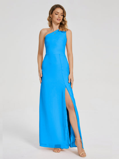 River One Shoulder Column Slit Bridesmaid Dress