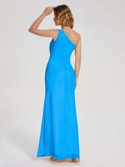 River One Shoulder Column Slit Bridesmaid Dress