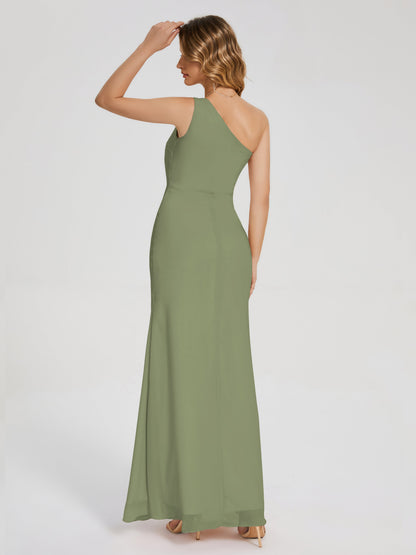 River One Shoulder Column Slit Bridesmaid Dress