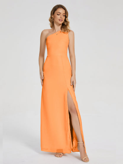 River One Shoulder Column Slit Bridesmaid Dress