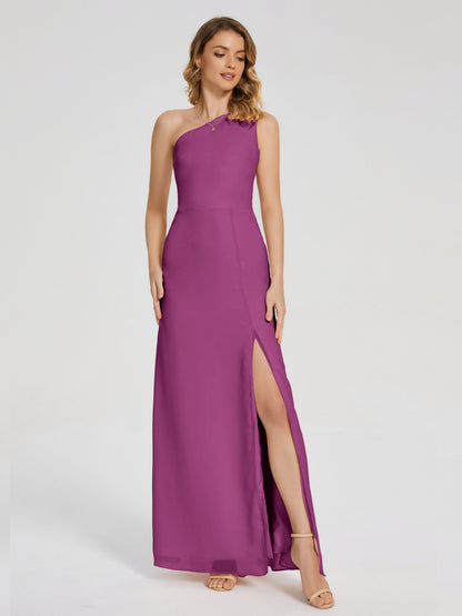 River One Shoulder Column Slit Bridesmaid Dress