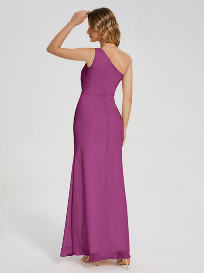 River One Shoulder Column Slit Bridesmaid Dress