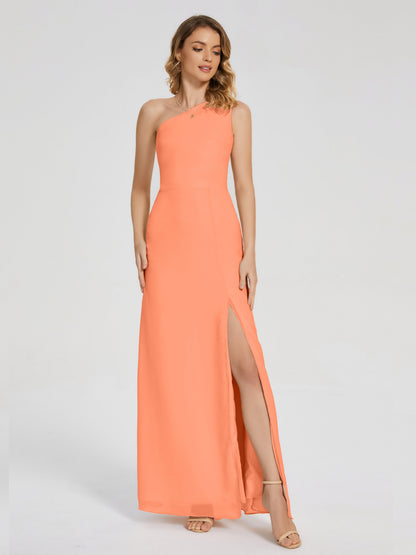 River One Shoulder Column Slit Bridesmaid Dress