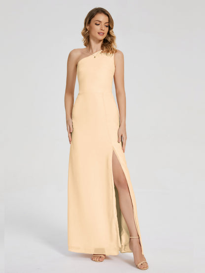 River One Shoulder Column Slit Bridesmaid Dress