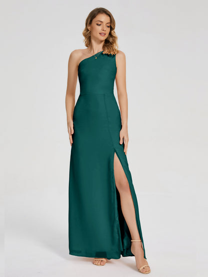 River One Shoulder Column Slit Bridesmaid Dress