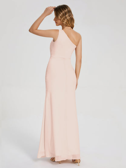 River One Shoulder Column Slit Bridesmaid Dress