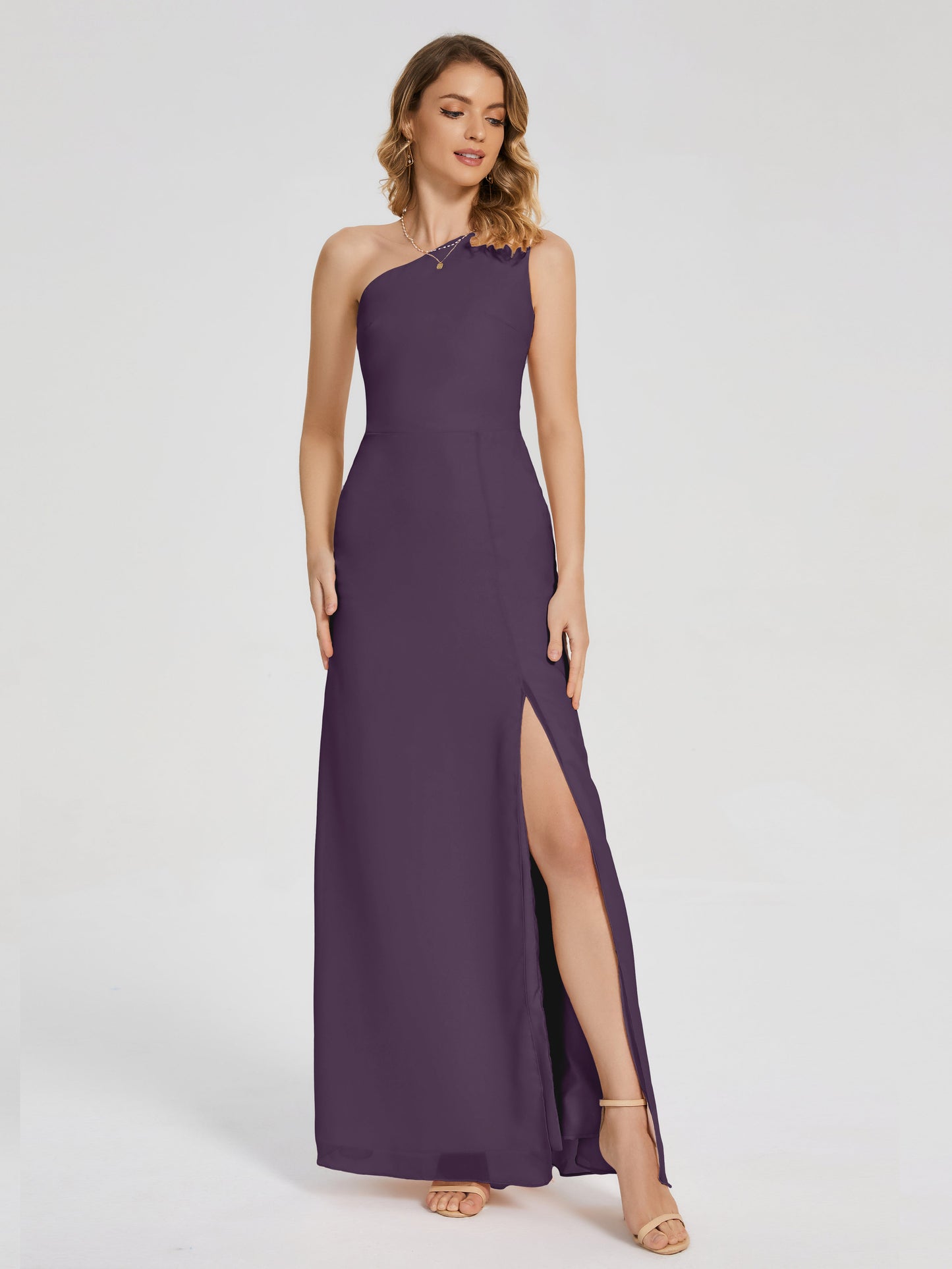 River One Shoulder Column Slit Bridesmaid Dress