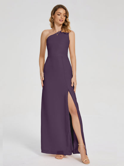 River One Shoulder Column Slit Bridesmaid Dress