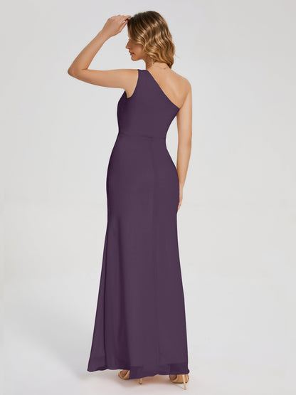 River One Shoulder Column Slit Bridesmaid Dress