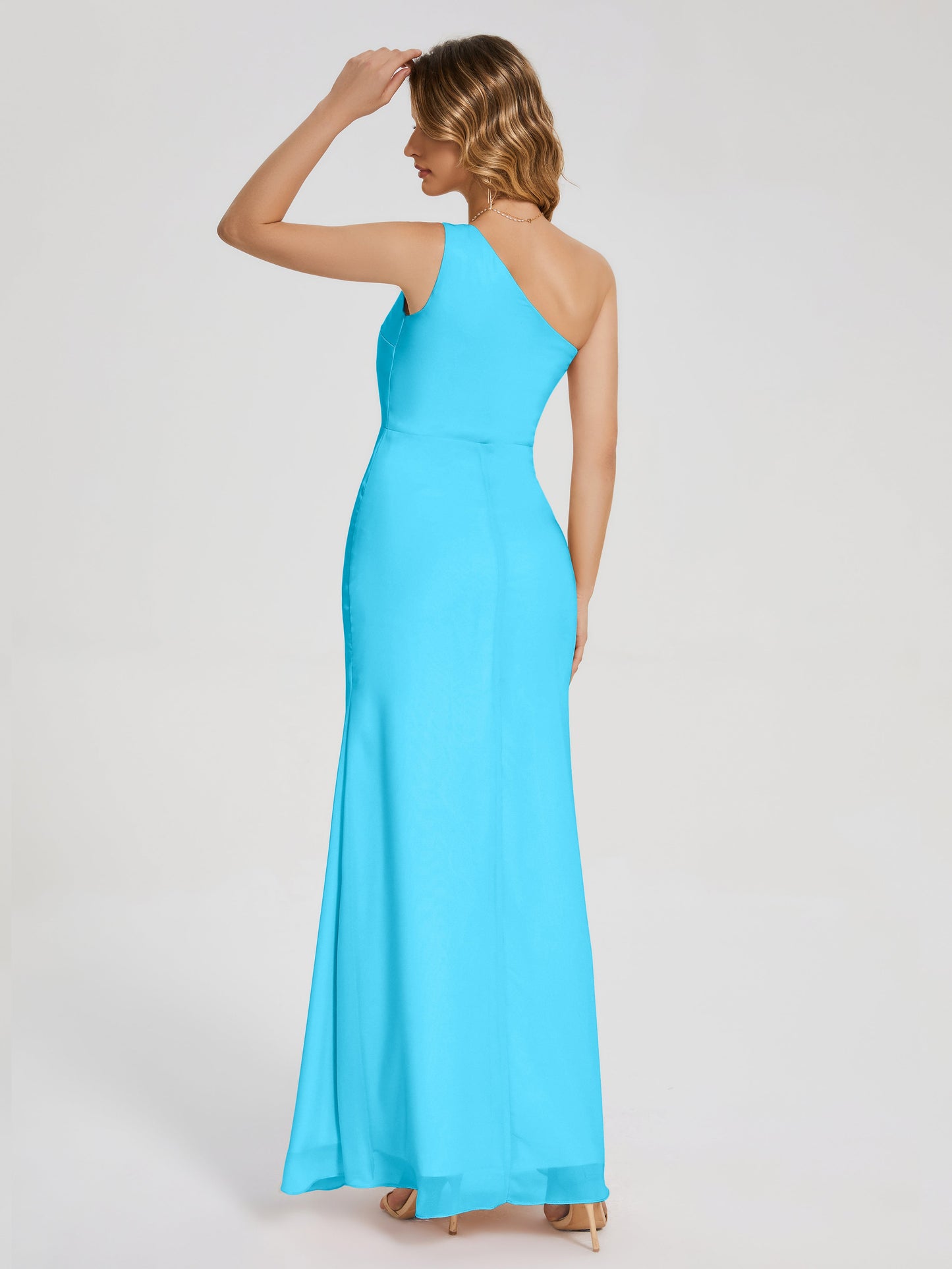 River One Shoulder Column Slit Bridesmaid Dress