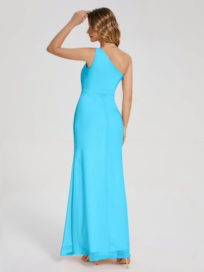 River One Shoulder Column Slit Bridesmaid Dress