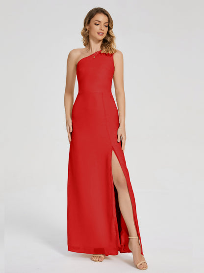 River One Shoulder Column Slit Bridesmaid Dress