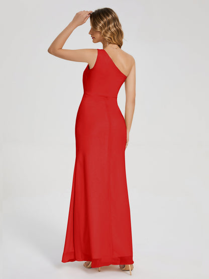 River One Shoulder Column Slit Bridesmaid Dress