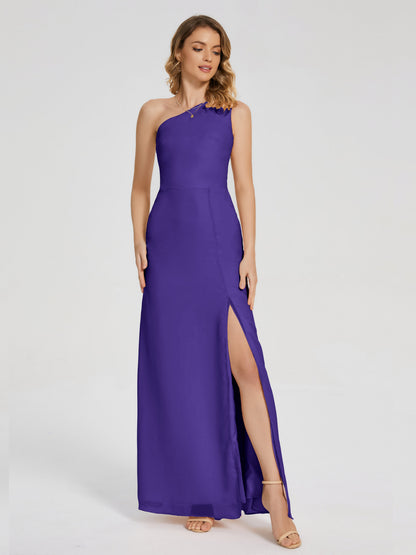 River One Shoulder Column Slit Bridesmaid Dress