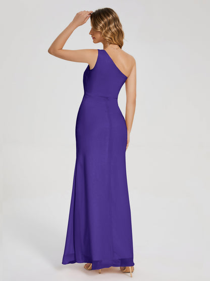 River One Shoulder Column Slit Bridesmaid Dress