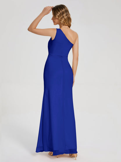 River One Shoulder Column Slit Bridesmaid Dress