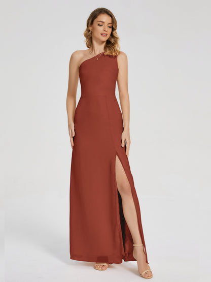 River One Shoulder Column Slit Bridesmaid Dress