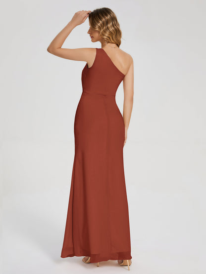 River One Shoulder Column Slit Bridesmaid Dress