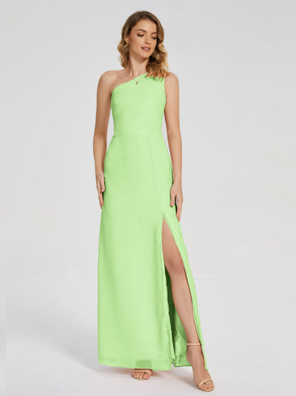 River One Shoulder Column Slit Bridesmaid Dress
