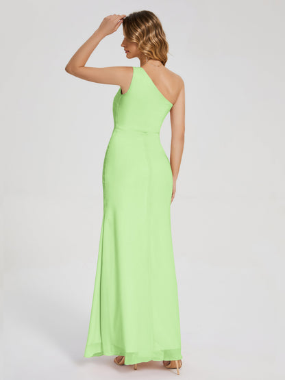 River One Shoulder Column Slit Bridesmaid Dress