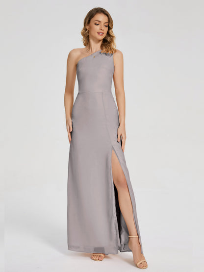 River One Shoulder Column Slit Bridesmaid Dress
