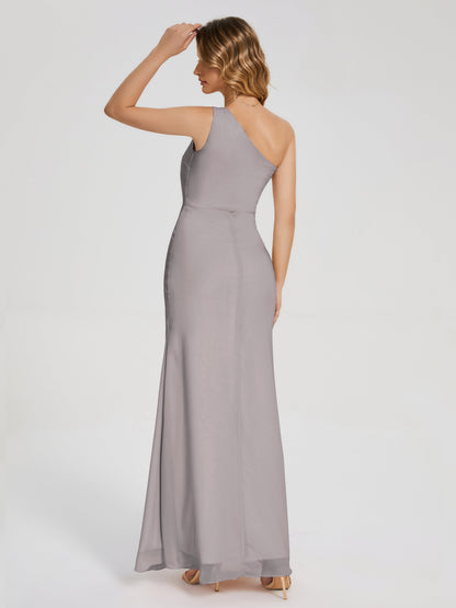 River One Shoulder Column Slit Bridesmaid Dress